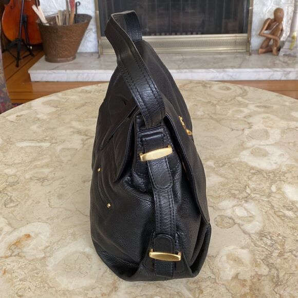 B. Makowsky Extra Large Black Leather Hobo Shoulder Bag - Picture 3 of 13